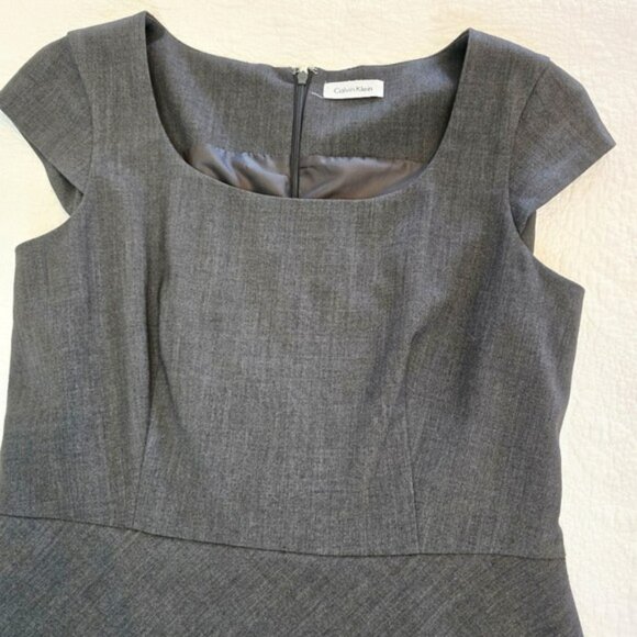 Calvin Klein Women's Career Mini Dress Size Large Charcoal Grey Cap Sleeves Work - Picture 3 of 15